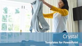  Presentation with time travel - Presentation design enhanced with smiling-biracial-woman-packing-suitcase background and a teal colored foreground