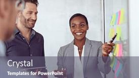  Presentation with team planning - PPT theme with smiling-black-businesswoman-showing-colorful background and a  colored foreground