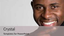  Presentation with black youth - PPT theme with smiling black man background and a light gray colored foreground