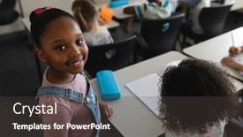  Presentation with school elementary - Beautiful theme featuring smiling-black-schoolgirl-standing backdrop and a dark gray colored foreground