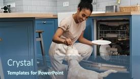  Presentation with black woman - Slide deck with smiling-black-woman-feeding background and a ocean colored foreground