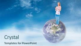  Presentation with text message - PPT layouts with type pump - smiling blonde sending a text background and a sky blue colored foreground