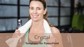  Presentation with gym - Cool new presentation theme with smiling blonde standing with towel around neck at the gym backdrop and a coral colored foreground