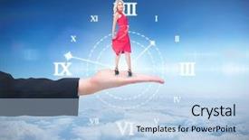  Presentation with blue sky - Theme featuring smiling blonde turning against blue background and a  colored foreground