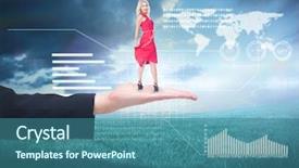  Presentation with blue green - Beautiful theme featuring smiling blonde turning against blue backdrop and a ocean colored foreground