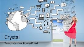  Presentation with open door policy health care - Slides featuring smiling blonde turning against brainstorm background and a light blue colored foreground