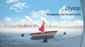  Presentation with sharks - Theme consisting of smiling blonde turning against sharks background and a light blue colored foreground