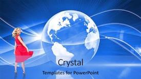  Presentation with book turning pages - Cool new slides with smiling blonde turning against steps backdrop and a light blue colored foreground