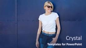  Presentation with white - Presentation theme featuring smiling-blonde-woman-with-sunglasses background and a ocean colored foreground