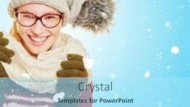  Presentation with bond - PPT theme featuring smiling bond young woman in the snow in winter background and a arctic colored foreground