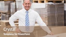  Presentation with stack - Beautiful PPT theme featuring smiling boss leaning on stack backdrop and a coral colored foreground