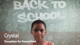  Presentation with back school - Presentation with smiling boy against blank greenboard background and a violet colored foreground