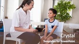  Presentation with digital hospital - Slides consisting of smiling boy and female therapist background and a violet colored foreground