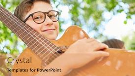  Presentation with talent - Theme featuring smiling-boy-as-a-music background and a coral colored foreground