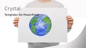  Presentation with earth - Cool new theme with smiling-boy-holding-drawing backdrop and a sky blue colored foreground
