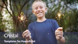  Presentation with smile focus - Presentation featuring smiling boy holding sparklers focus background and a ocean colored foreground