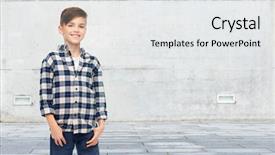  Presentation with jeans - Presentation design featuring smiling boy in checkered shirt background and a white colored foreground