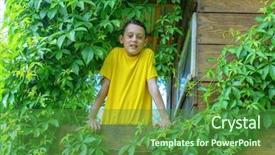  Presentation with summer time - Slides featuring smiling boy on treehouse summer background and a  colored foreground