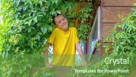 Presentation with summer time - Theme consisting of smiling boy on treehouse summer background and a tawny brown colored foreground