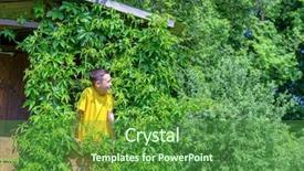  Presentation with summer time - Colorful PPT layouts enhanced with smiling boy on treehouse summer backdrop and a forest green colored foreground
