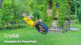  Presentation with summer time - Presentation theme consisting of smiling boy on treehouse summer background and a seafoam green colored foreground