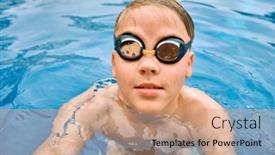  Presentation with swim boy - PPT theme having smiling-boy-portrait-in-swimming background and a coral colored foreground