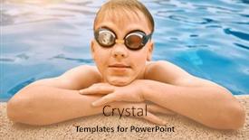 Presentation with swim boy - PPT layouts featuring smiling-boy-portrait-in-swimming background and a coral colored foreground