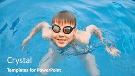  Presentation with swim boy - PPT layouts featuring smiling-boy-portrait-in-swimming background and a teal colored foreground