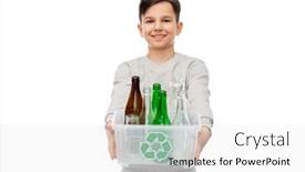  Presentation with waste glass - Slide set enhanced with smiling-boy-sorting-glass-waste background and a white colored foreground