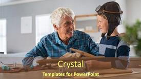  Presentation with airplane pilot - Presentation design having smiling-boy-wearing-pilot-hat background and a tawny brown colored foreground