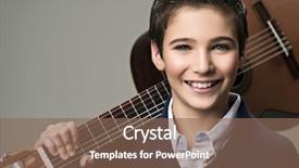  Presentation with acoustic - PPT layouts featuring smiling boy with guitar teenager boy with classic wooden acoustic guitar background and a violet colored foreground