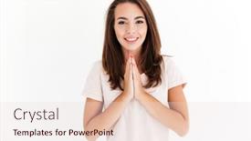  Presentation with hands holding - Presentation theme having smiling-brunette-woman-holding-hands background and a lemonade colored foreground