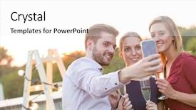  Presentation with retreat - Audience pleasing PPT theme consisting of smiling business colleagues talking backdrop and a white colored foreground