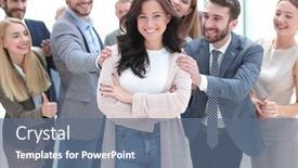  Presentation with lady - Amazing presentation design having smiling-business-lady-and-happy backdrop and a ocean colored foreground