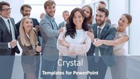  Presentation with lady - Presentation design having smiling-business-lady-and-happy background and a ocean colored foreground