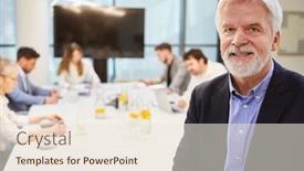  Presentation with business experience - Presentation theme enhanced with smiling-business-man-as-manager background and a sky blue colored foreground