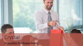  Presentation with gift - Colorful presentation theme enhanced with smiling business man handing gift to female colleague backdrop and a red colored foreground