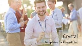  Presentation with talk - Slides enhanced with smiling business man looking background and a soft green colored foreground