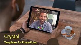  Presentation with coffe - Colorful slide set enhanced with smiling-business-partners-talking-through backdrop and a tawny brown colored foreground