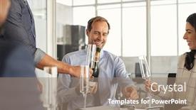  Presentation with merger - Presentation design consisting of smiling-business-people-celebrating background and a coral colored foreground