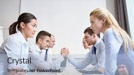  Presentation with people conflict - Theme with smiling business people having conflict background and a light blue colored foreground