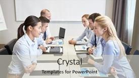  Presentation with people conflict - Colorful slide set enhanced with smiling business people having conflict backdrop and a lemonade colored foreground