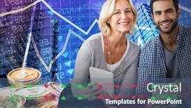  Presentation with bitcoins - Slide deck enhanced with smiling business people looking at camera against bitcoins background and a ocean colored foreground