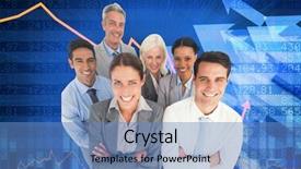  Presentation with shares - Beautiful theme featuring smiling business people looking at camera with arms crossed against stocks and shares backdrop and a teal colored foreground