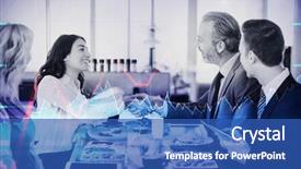  Presentation with stop sexual violence against women - Presentation theme having smiling business people shaking hands background and a ocean colored foreground