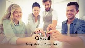  Presentation with pencils - Audience pleasing slide deck consisting of smiling business people taking pencils backdrop and a coral colored foreground