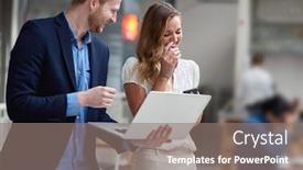  Presentation with team working together - Slide deck featuring smiling-business-people-working background and a gray colored foreground