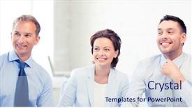  Presentation with team - PPT layouts featuring smiling business team discussing something background and a  colored foreground