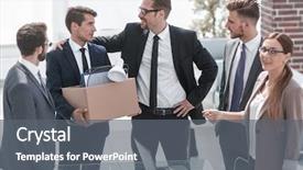  Presentation with team - PPT layouts consisting of smiling business team meets new background and a gray colored foreground