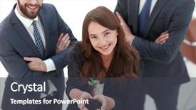  Presentation with sprout - Slide deck featuring smiling business team shows background and a dark gray colored foreground